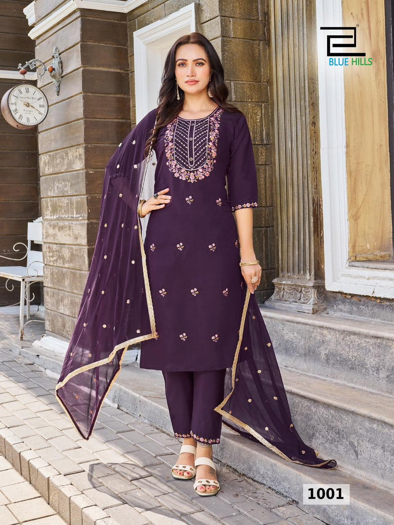 Blue Hills Rasmalai Silk Thread Embroidery Work Fancy Kurti Collection