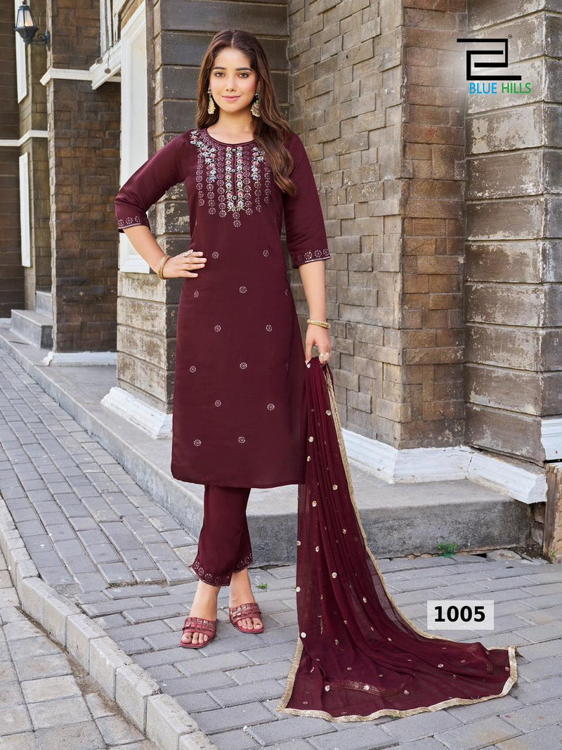 Blue Hills Rasmalai Silk Thread Embroidery Work Fancy Kurti Collection