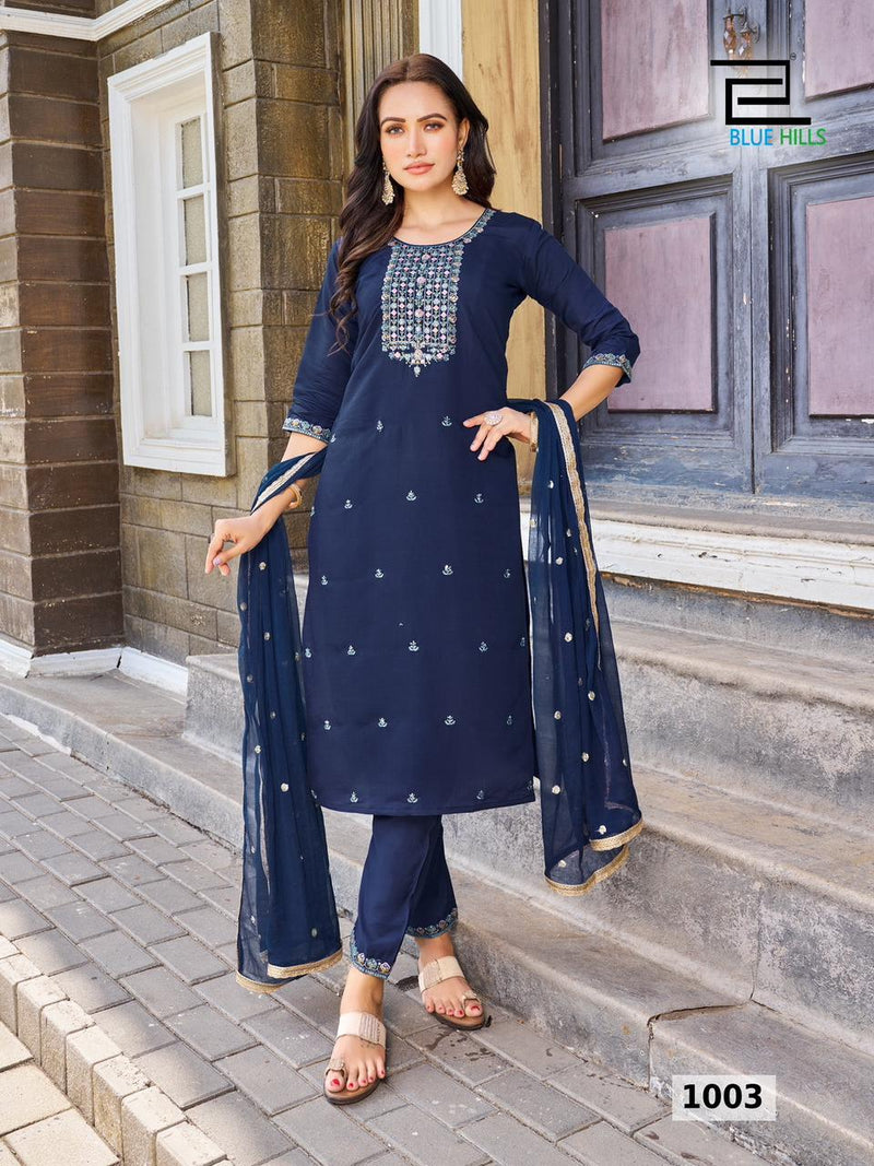 Blue Hills Rasmalai Silk Thread Embroidery Work Fancy Kurti Collection