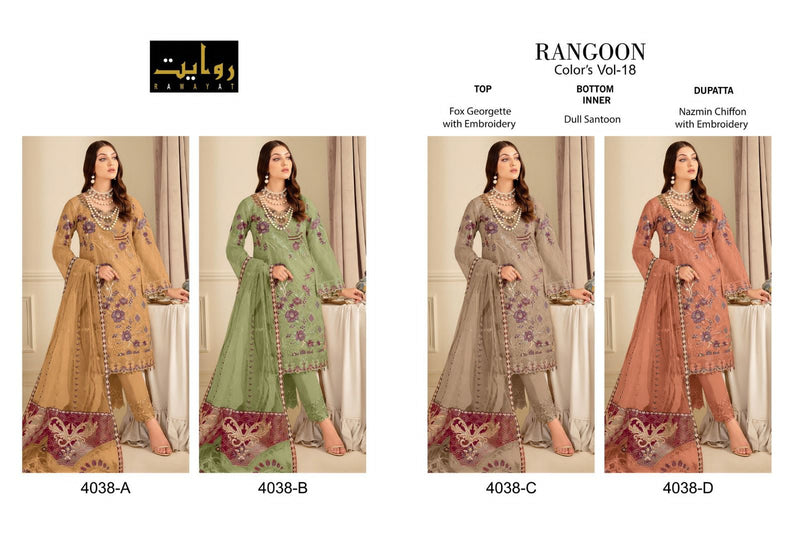 Rawayat Fashion Rangoon Colors Vol 18 Georgette With Beautiful Embroidered Pakistani Suits