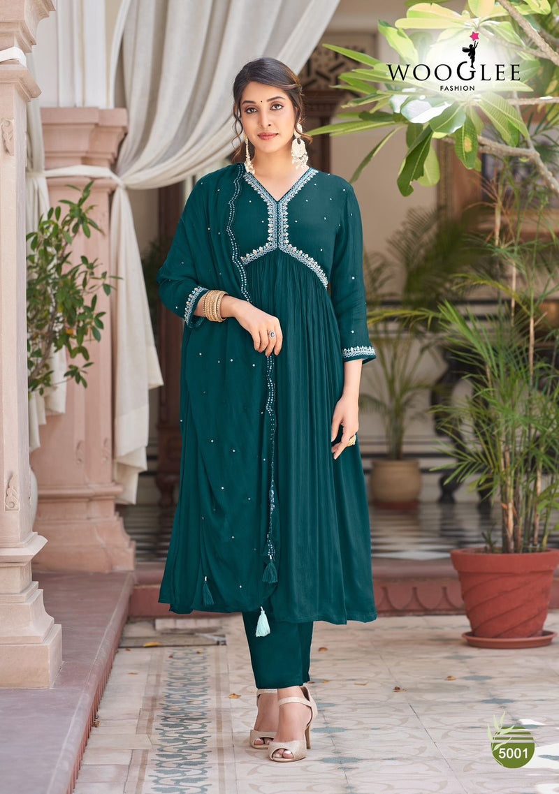 Wooglee Reeva Chinon With Handwork And Embroidery Work Kurti Collection