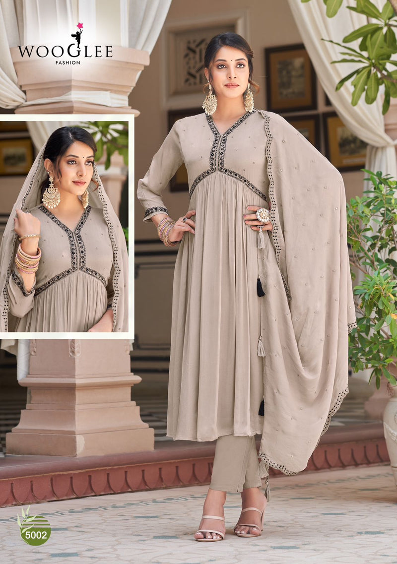 Wooglee Reeva Chinon With Handwork And Embroidery Work Kurti Collection