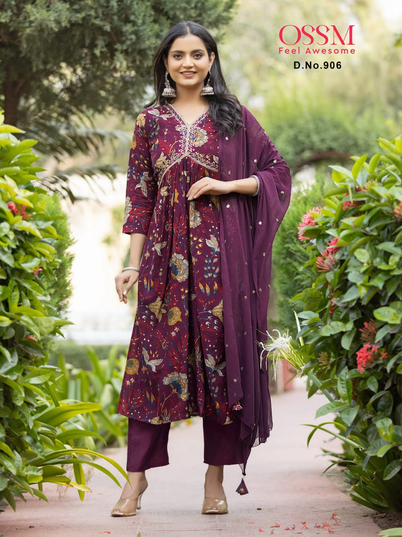 Ossm Resham Vol 9 Modal Chanderi Foil Printed Embroidered Alia Cut Kurtis