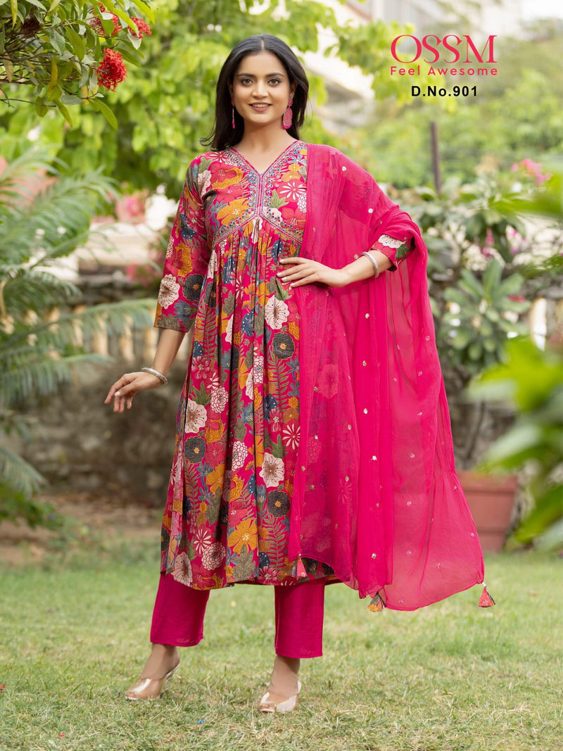 Ossm Resham Vol 9 Modal Chanderi Foil Printed Embroidered Alia Cut Kurtis