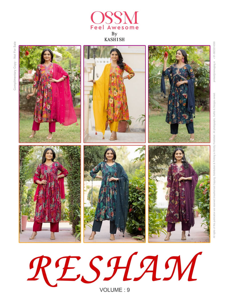 Ossm Resham Vol 9 Modal Chanderi Foil Printed Embroidered Alia Cut Kurtis
