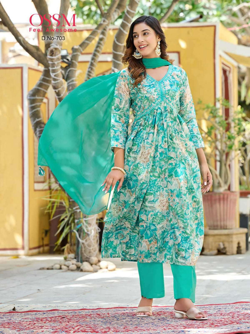 Ossm Resham Vol 7 Modal Chanderi Foil Print Casual Wear Kurtis