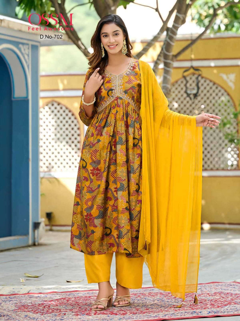 Ossm Resham Vol 7 Modal Chanderi Foil Print Casual Wear Kurtis