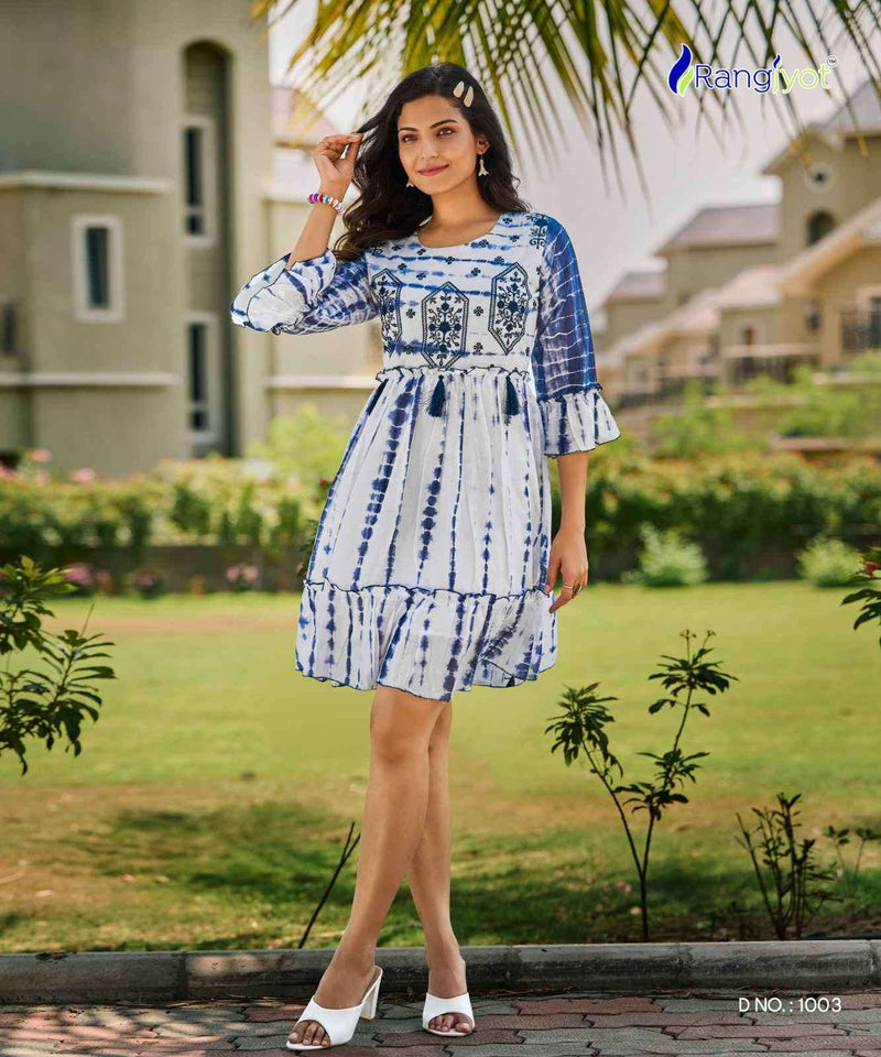 Angjyot Rich Girl Mull Cotton Shiboori Prints Fancy Short Frock Style Kurtis