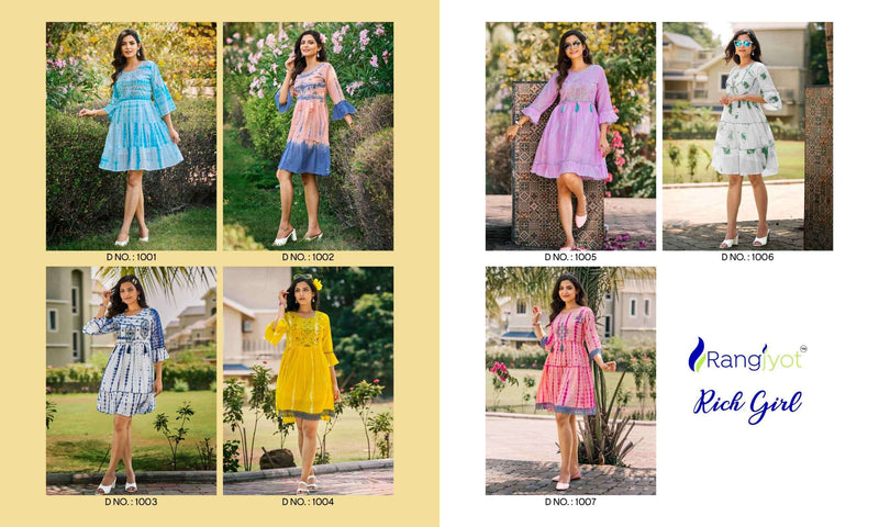 Angjyot Rich Girl Mull Cotton Shiboori Prints Fancy Short Frock Style Kurtis