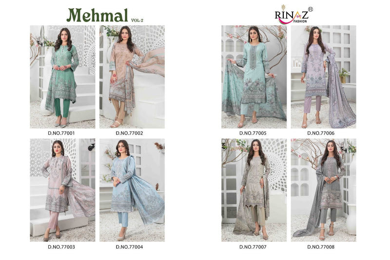 Rinaz Fashion Mehmal Vol 2 Cotton Printed With Embroidery Salwar Suits