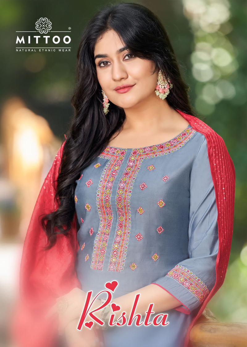 Mittoo Rista Rayon Embroidery Fancy Work Designer Kurti Collection
