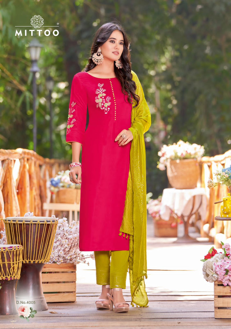 Mittoo Rista Rayon Embroidery Fancy Work Designer Kurti Collection