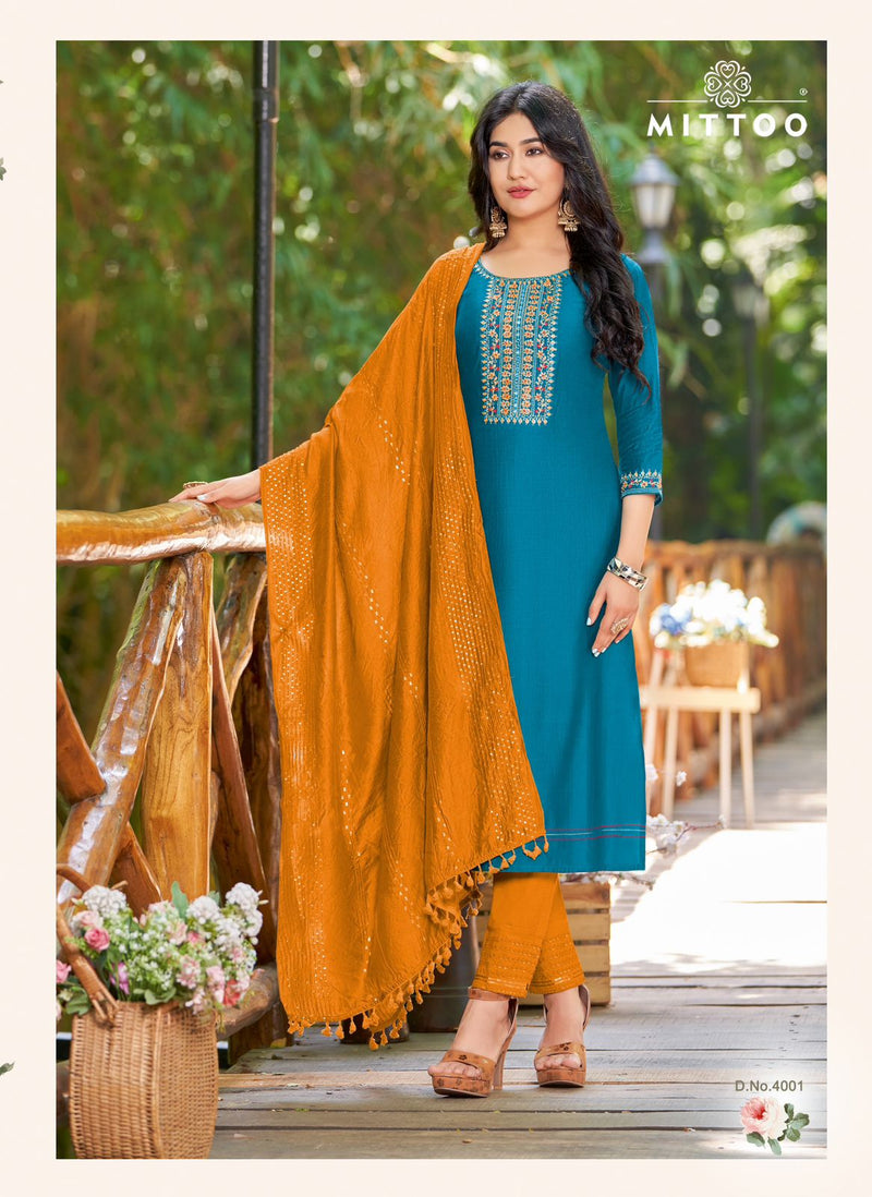 Mittoo Rista Rayon Embroidery Fancy Work Designer Kurti Collection