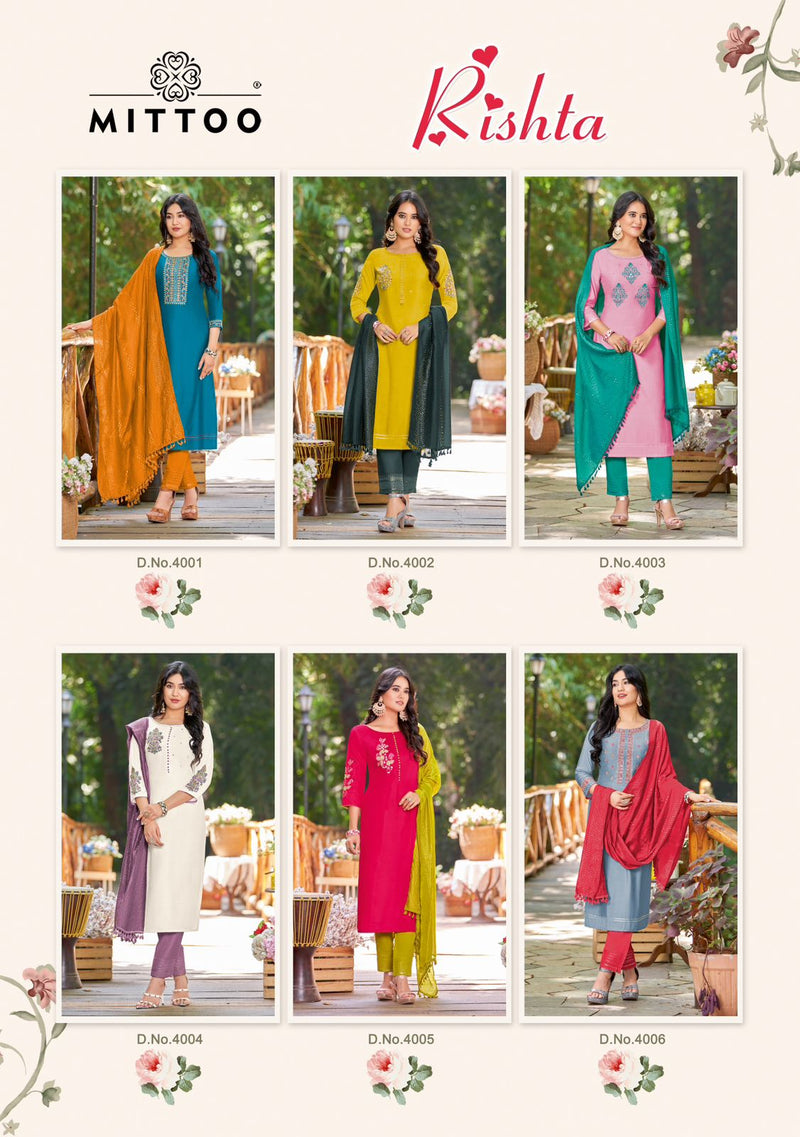 Mittoo Rista Rayon Embroidery Fancy Work Designer Kurti Collection