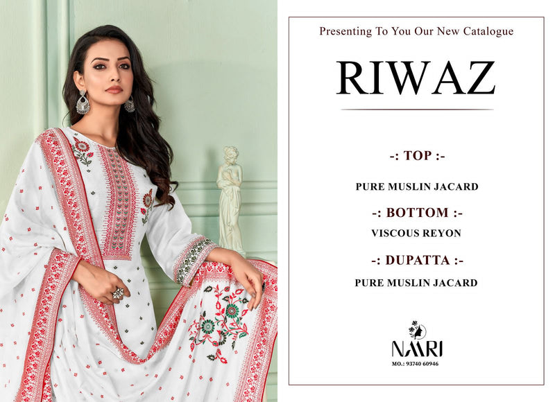 Naari Riwaz Muslin Jacquard With Beautiful Hand Work Designer Suits