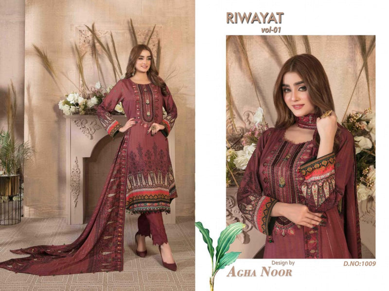 Agha Noor Riwayat Vol 1 Lawn Cotton Karachi Style Print Fancy Salwar Kameez