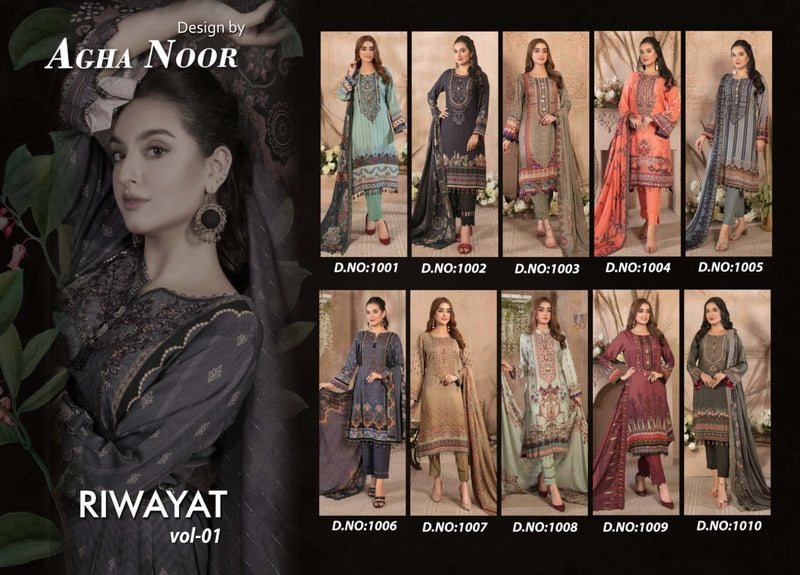 Agha Noor Riwayat Vol 1 Lawn Cotton Karachi Style Print Fancy Salwar Kameez