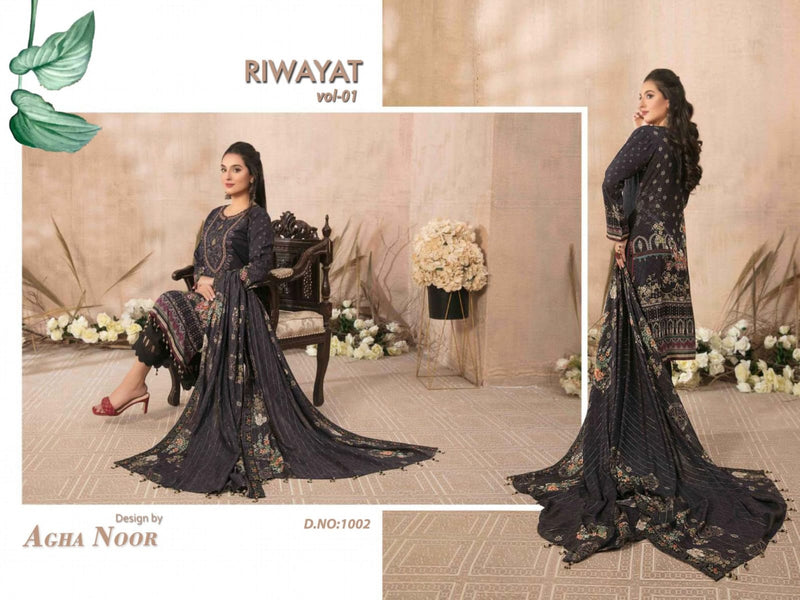 Agha Noor Riwayat Vol 1 Lawn Cotton Karachi Style Print Fancy Salwar Kameez