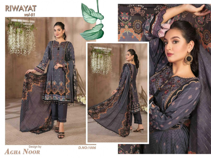 Agha Noor Riwayat Vol 1 Lawn Cotton Karachi Style Print Fancy Salwar Kameez