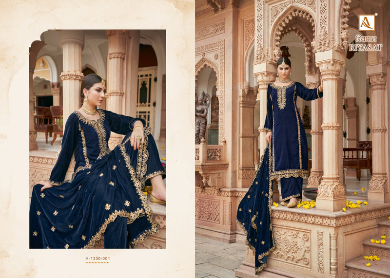 Alok Suits Riyasat Velvet With Embroidery Work Designer Suit Collection
