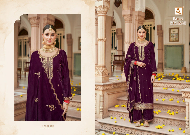 Alok Suits Riyasat Velvet With Embroidery Work Designer Suit Collection