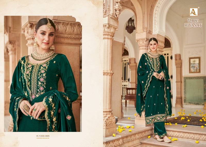 Alok Suits Riyasat Velvet With Embroidery Work Designer Suit Collection