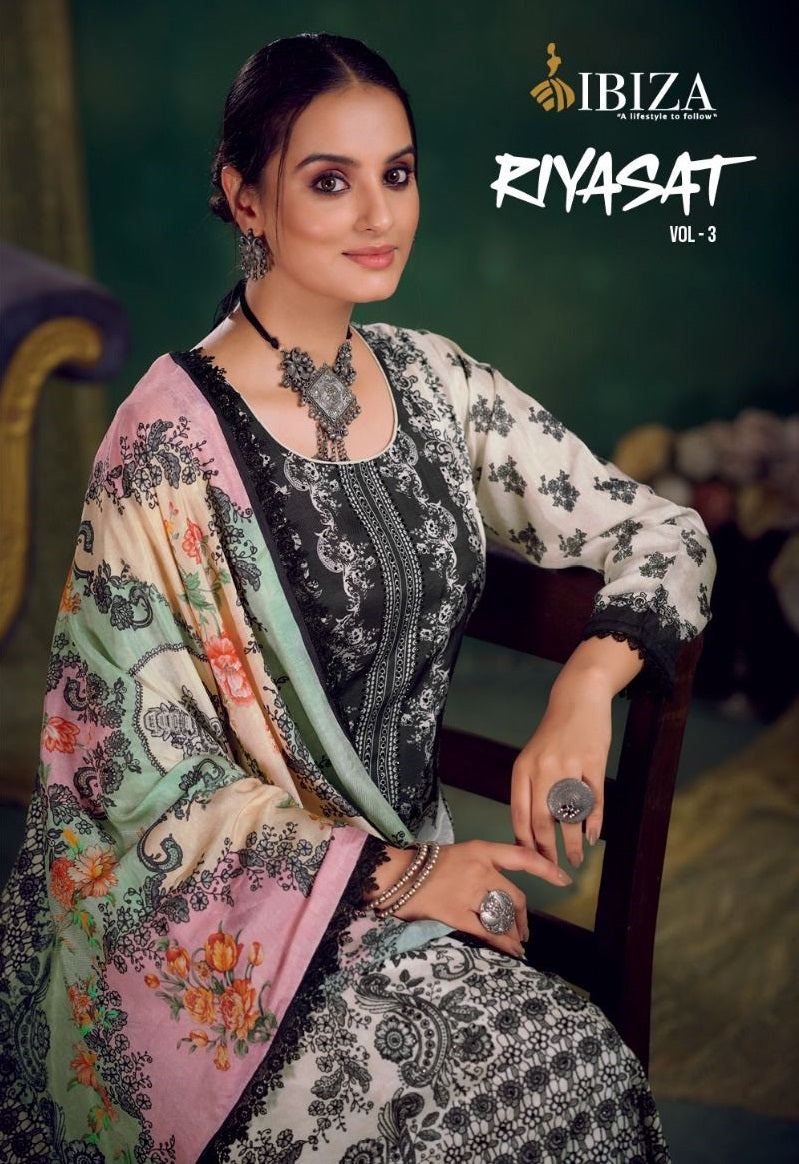 Ibiza Riyasat Vol 3 Muslin Digital Print With Fancy Hand Work Designer Suits