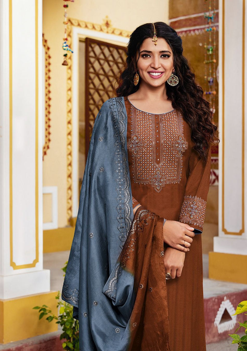Ladies Flavour Rolex Vol 2 Chinon Weaving Embroidery Sequence Work Fancy Designer Kurti