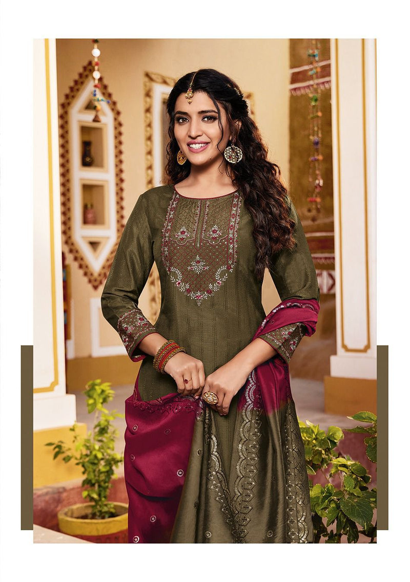 Ladies Flavour Rolex Vol 2 Chinon Weaving Embroidery Sequence Work Fancy Designer Kurti