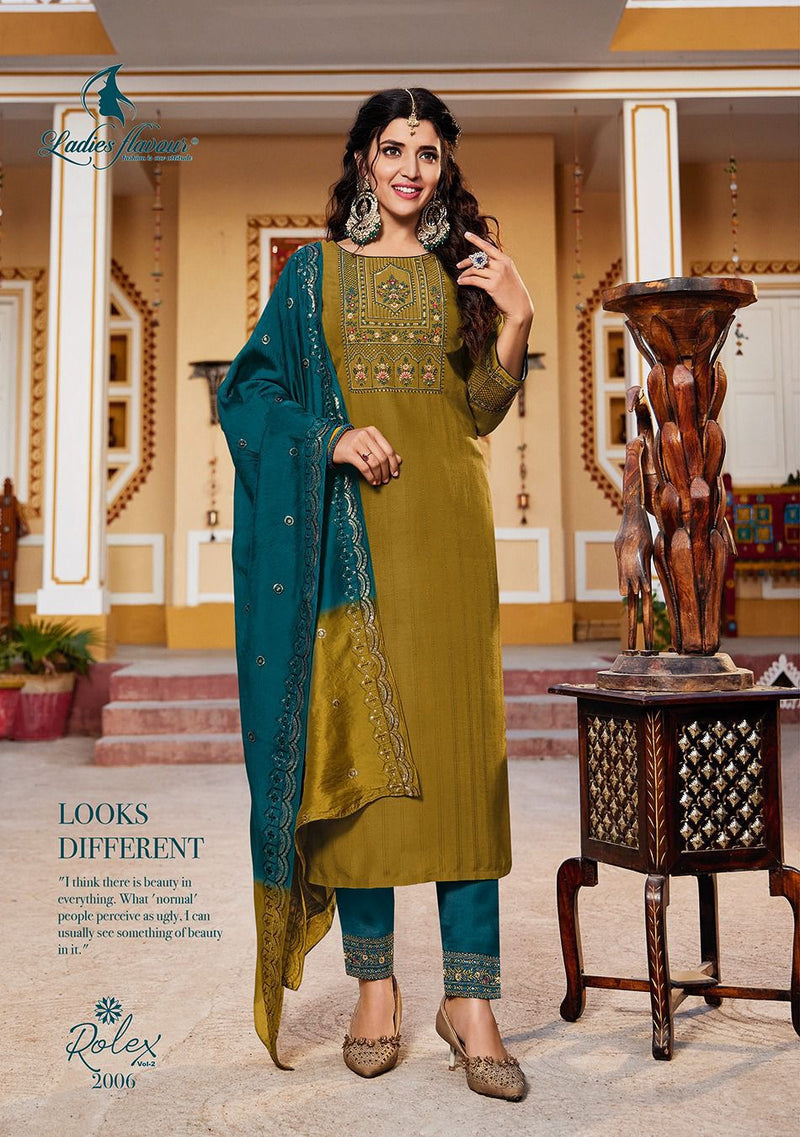 Ladies Flavour Rolex Vol 2 Chinon Weaving Embroidery Sequence Work Fancy Designer Kurti