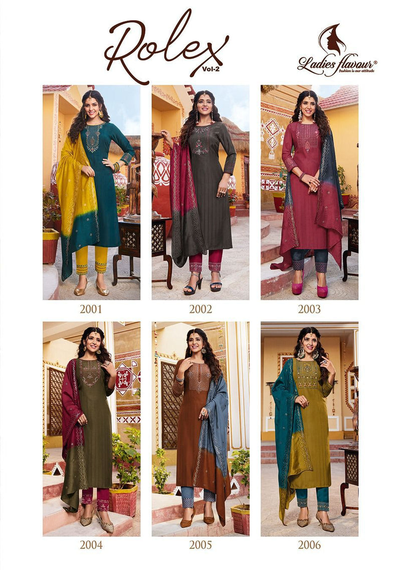 Ladies Flavour Rolex Vol 2 Chinon Weaving Embroidery Sequence Work Fancy Designer Kurti