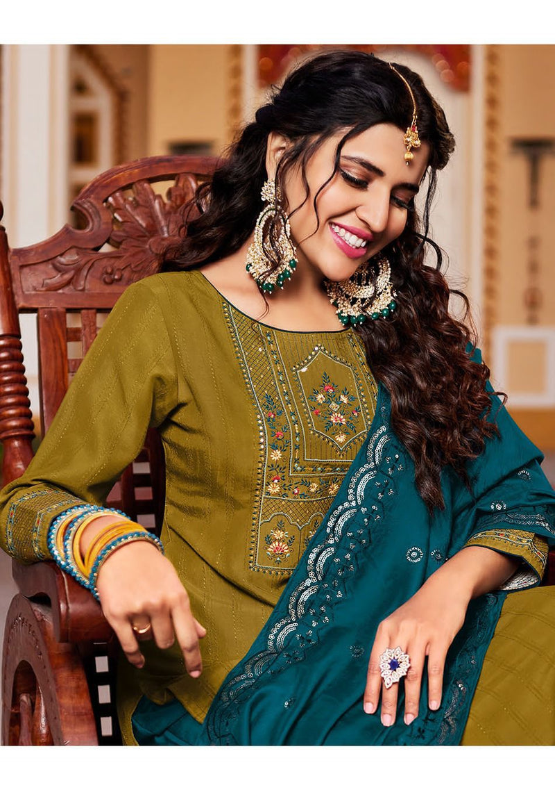 Ladies Flavour Rolex Vol 2 Chinon Weaving Embroidery Sequence Work Fancy Designer Kurti