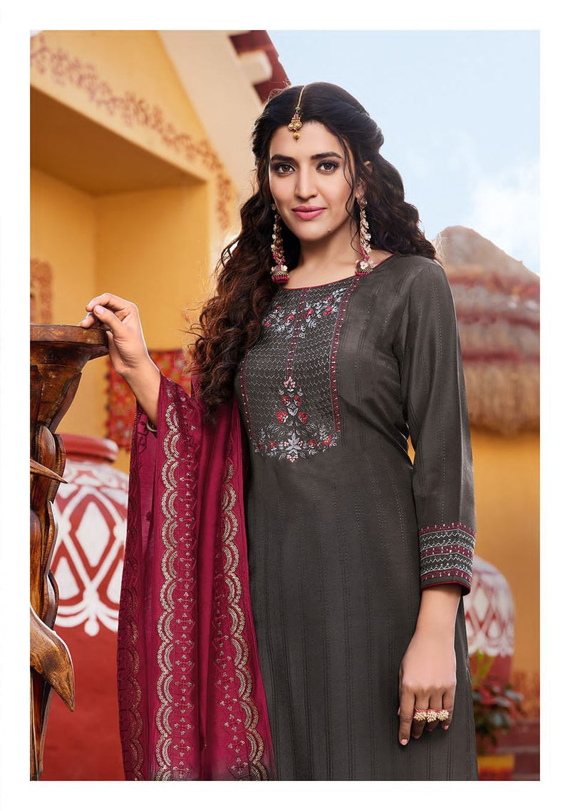 Ladies Flavour Rolex Vol 2 Chinon Weaving Embroidery Sequence Work Fancy Designer Kurti