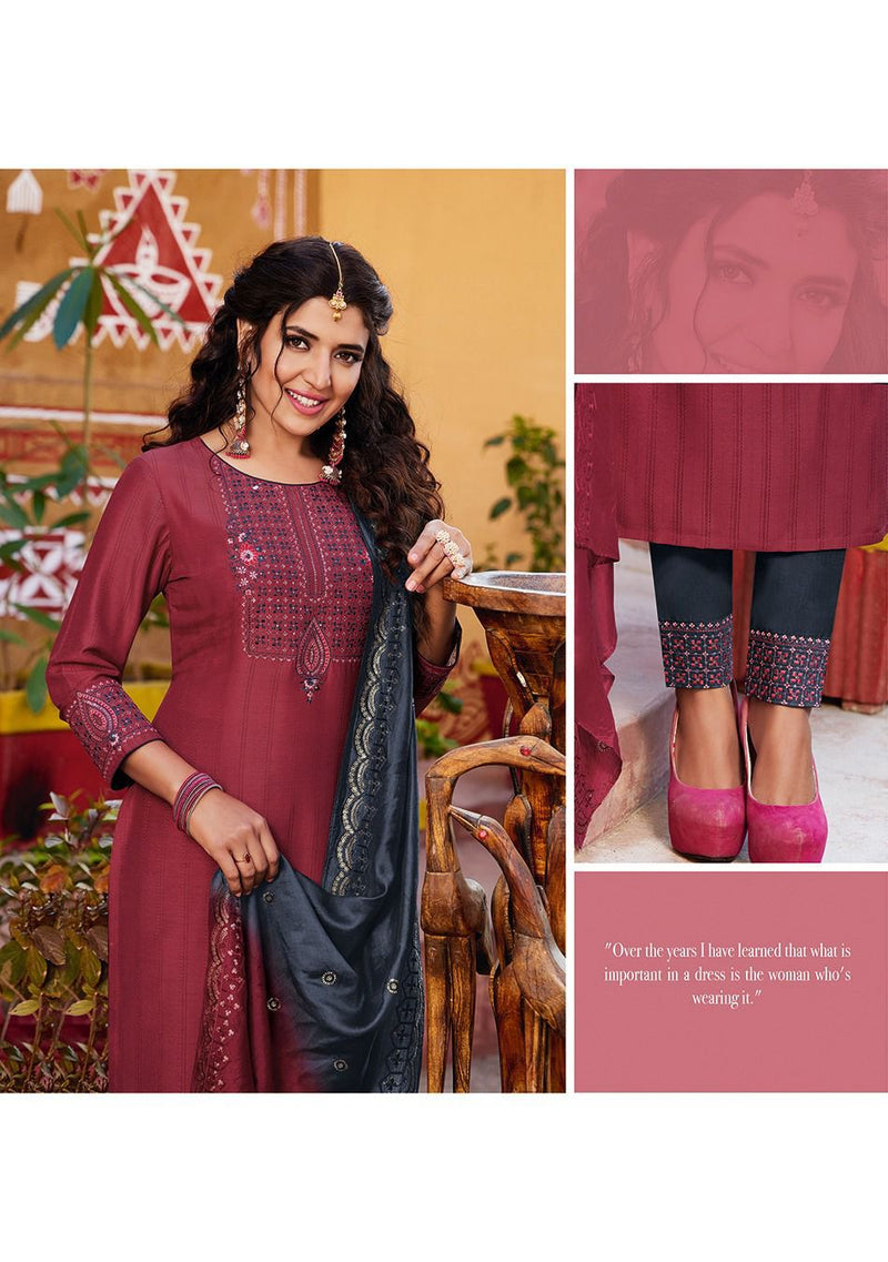 Ladies Flavour Rolex Vol 2 Chinon Weaving Embroidery Sequence Work Fancy Designer Kurti