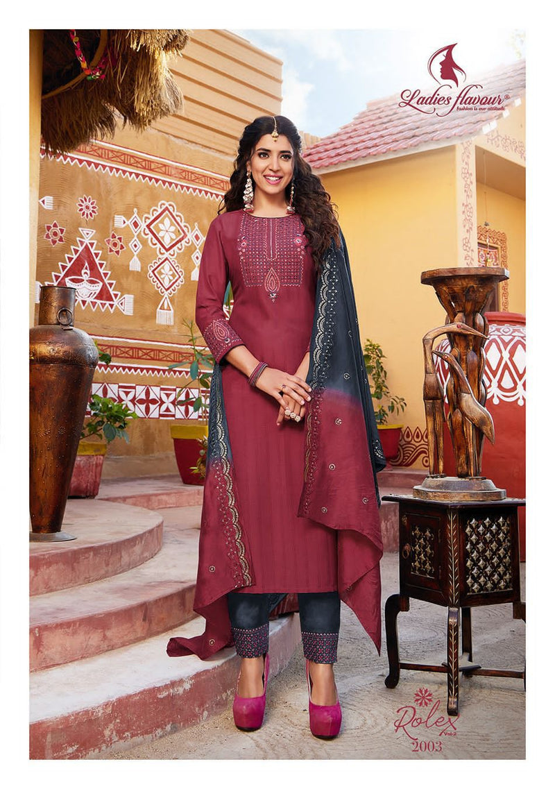 Ladies Flavour Rolex Vol 2 Chinon Weaving Embroidery Sequence Work Fancy Designer Kurti