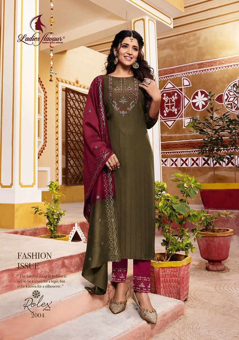 Ladies Flavour Rolex Vol 2 Chinon Weaving Embroidery Sequence Work Fancy Designer Kurti
