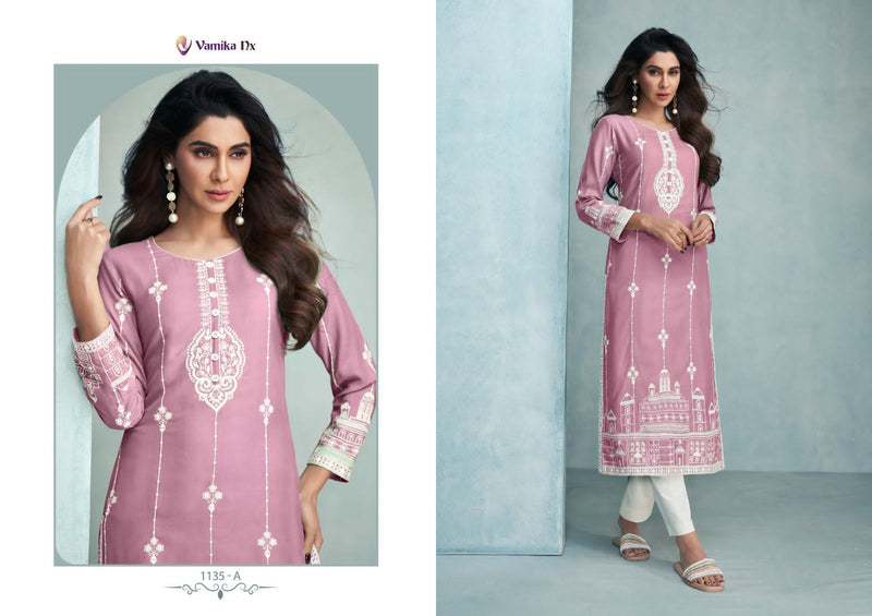 Vamika Nx Rooh Vol 6 Gold Viscose Rayon With Lakhnavi Work Designer Kurti With Bottom Pair