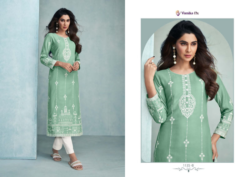 Vamika Nx Rooh Vol 6 Gold Viscose Rayon With Lakhnavi Work Designer Kurti With Bottom Pair