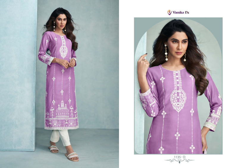 Vamika Nx Rooh Vol 6 Gold Viscose Rayon With Lakhnavi Work Designer Kurti With Bottom Pair