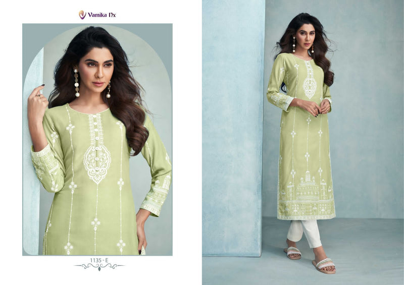 Vamika Nx Rooh Vol 6 Gold Viscose Rayon With Lakhnavi Work Designer Kurti With Bottom Pair