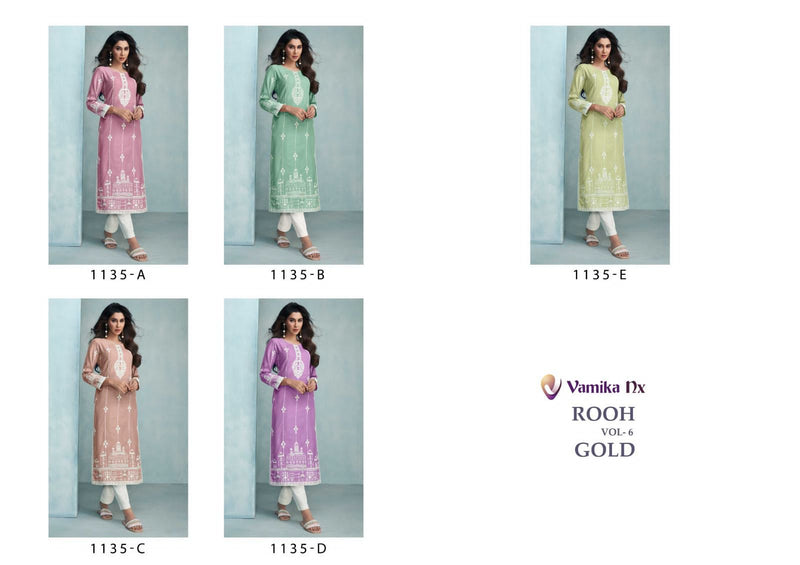 Vamika Nx Rooh Vol 6 Gold Viscose Rayon With Lakhnavi Work Designer Kurti With Bottom Pair