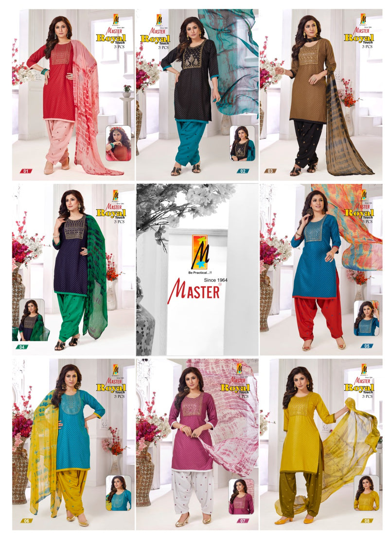 Master Royal Touch Rayon Foil Printed Kurti With Patiyala Bottom & Dupatta Combo