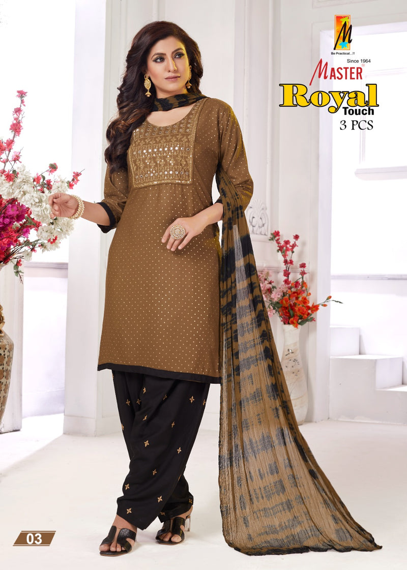 Master Royal Touch Rayon Foil Printed Kurti With Patiyala Bottom & Dupatta Combo