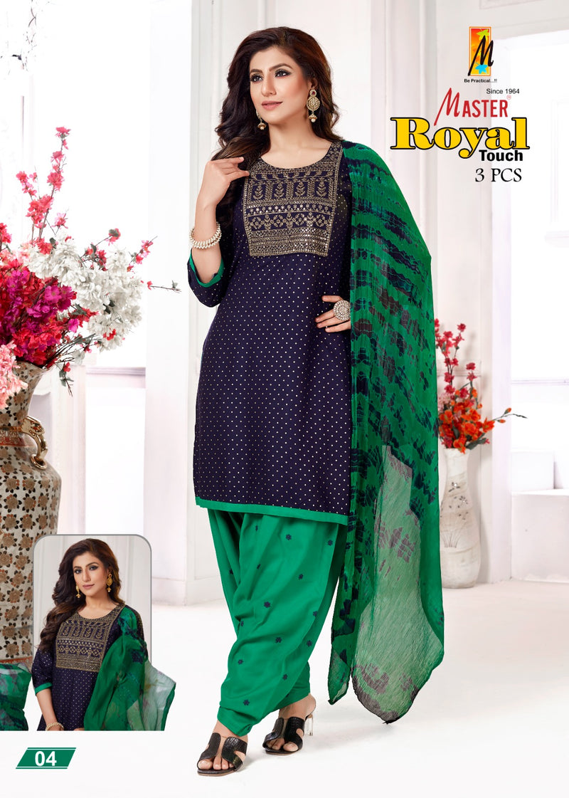 Master Royal Touch Rayon Foil Printed Kurti With Patiyala Bottom & Dupatta Combo