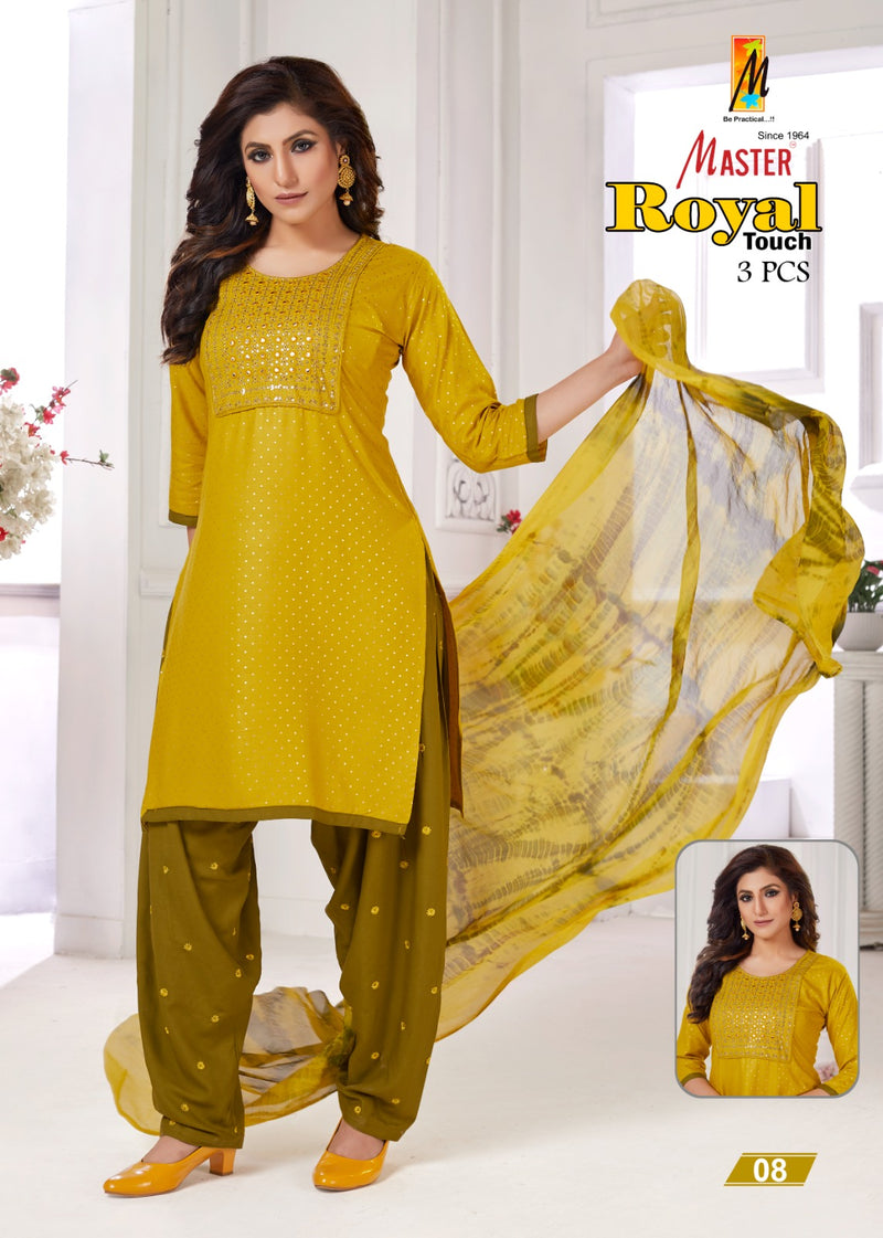 Master Royal Touch Rayon Foil Printed Kurti With Patiyala Bottom & Dupatta Combo