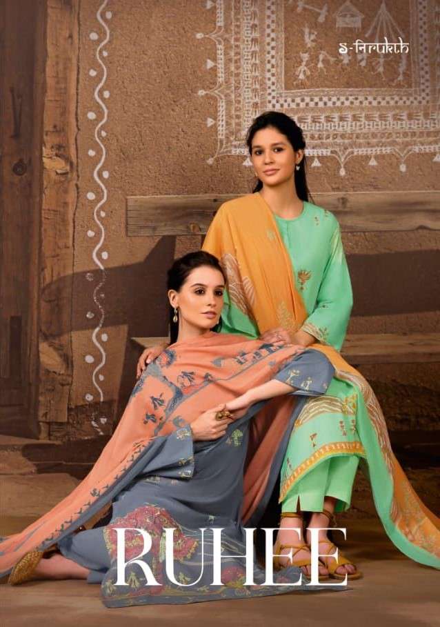 S Nirukth Ruhee Cotton Print With Hand Work Unstitch Salwar Suits