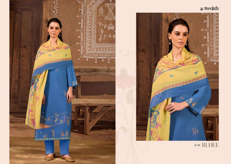 S Nirukth Ruhee Cotton Print With Hand Work Unstitch Salwar Suits