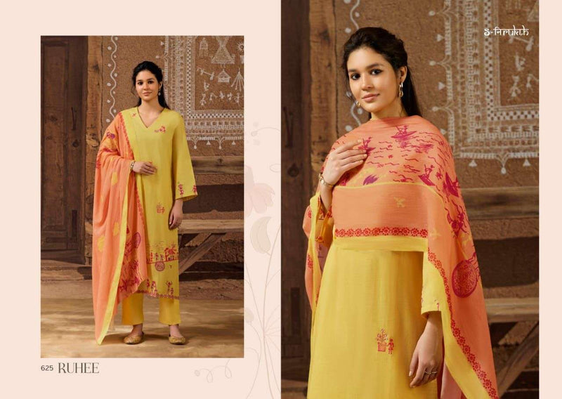 S Nirukth Ruhee Cotton Print With Hand Work Unstitch Salwar Suits
