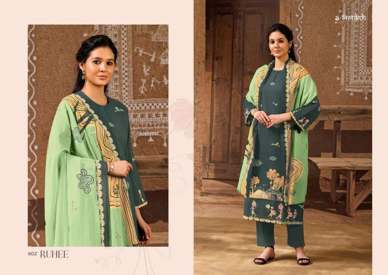 S Nirukth Ruhee Cotton Print With Hand Work Unstitch Salwar Suits
