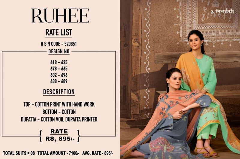 S Nirukth Ruhee Cotton Print With Hand Work Unstitch Salwar Suits